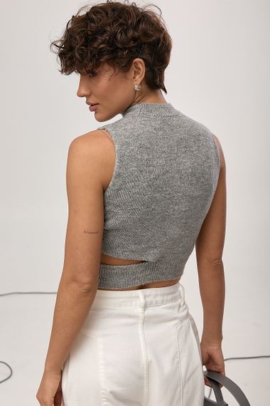 В'язана майка з високою горловиною і розрізом на талії - сірий цвет, ONE SIZE (є розміри) | Зображення 1