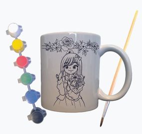 Набір для творчості кружка розмальовка "Дівчина з квітами" 330 мл біла