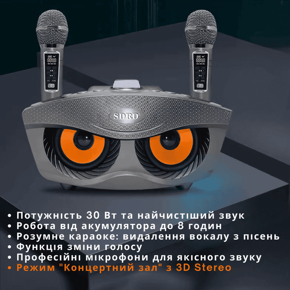 Портативная Караоке Система Для Дома с Двумя Микрофонами и Профессиональным Звукоснимателем SDRD SD306 Plus | Зображення 2