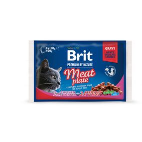 Корм вологий Brit Premium Cat Meat Plate pouches набір для котів м'ясна тарілка курка та індичка з тушкованою яловичиною та