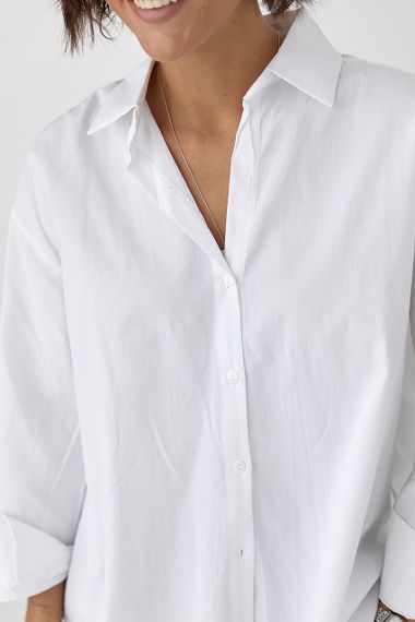 Класична однотонна сорочка з напівкруглим низом - білий цвет, L (є розміри) | Зображення 3