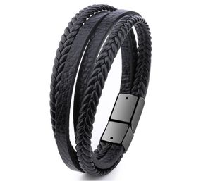 Мужской кожаный браслет Primo Rope 20.5 с магнитной застежкой - Black