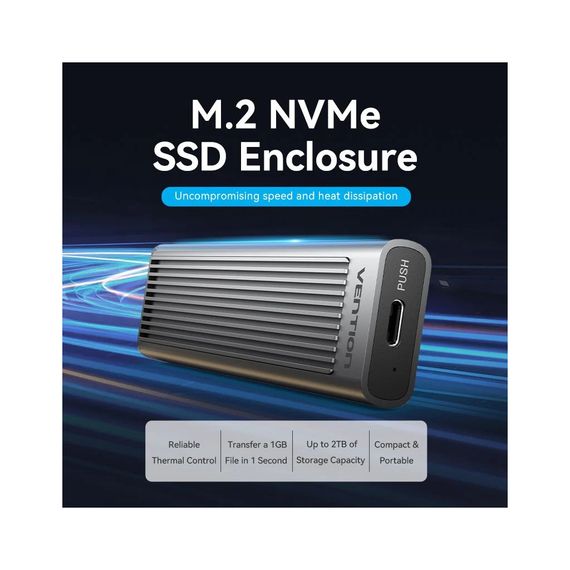 Карман внешний Vention SSD M.2 (NVME) M-key USB Type-C 3.2 10Gbps Heat Sink Aluminum (KPKH0) | Зображення 1
