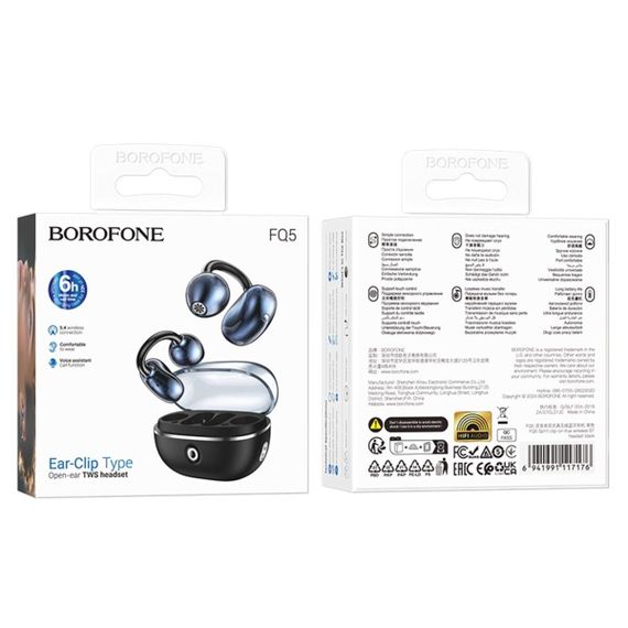 Бездротові навушники BOROFONE FQ5 Spirit clip-on true wireless BT headset Black | Зображення 1