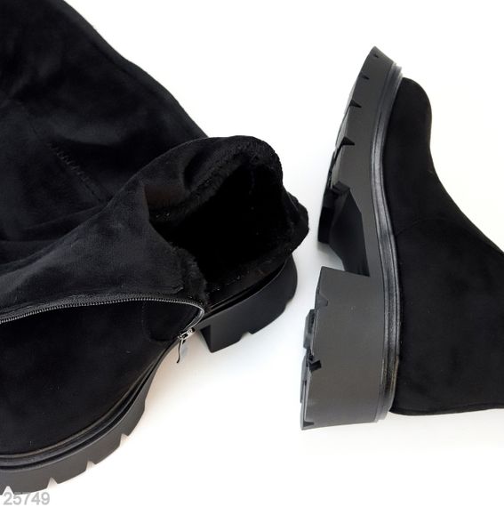 Високі чорні чоботи замшеві ботфорти стрейч єврозима блискавка по всій довжині | Зображення 2