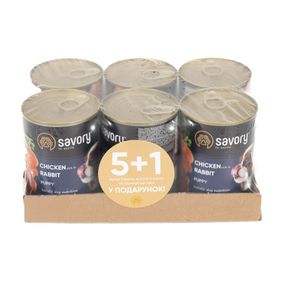 Набір 5+1 заводська упаковка Корм вологий Savory Dog All breeds Puppy Chicken rich in Rabbit паштет для цуценят усіх порід з