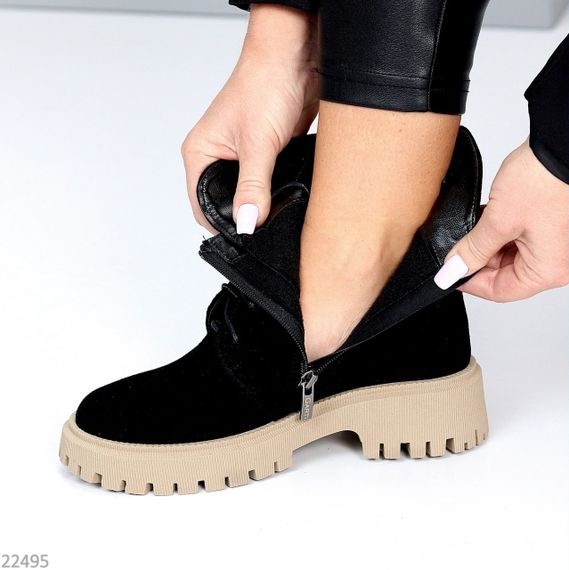 Круті чорні черевики повсякденні натуральна замша на бежевій підошві | Зображення 1