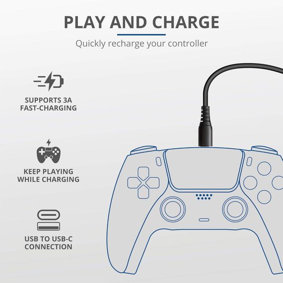 Дата кабель USB 2.0 AM to USB-C 3.0m GXT 226 for PS5 black Trust (24168_TRUST) | Зображення 2