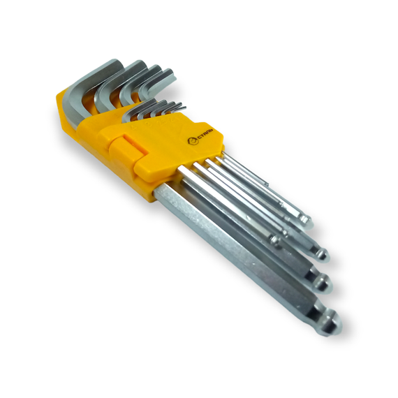 Набір ключів Г-подібних НЕХ шароподібних подовжених 9 одиниць 1,5-10 мм Сталь (арт.48103) | Зображення 1