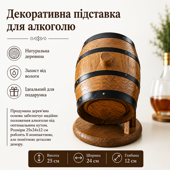 Подставка для бутылки «Бочка» - Декор из натурального дерева, 25х24х12 см | Зображення 2