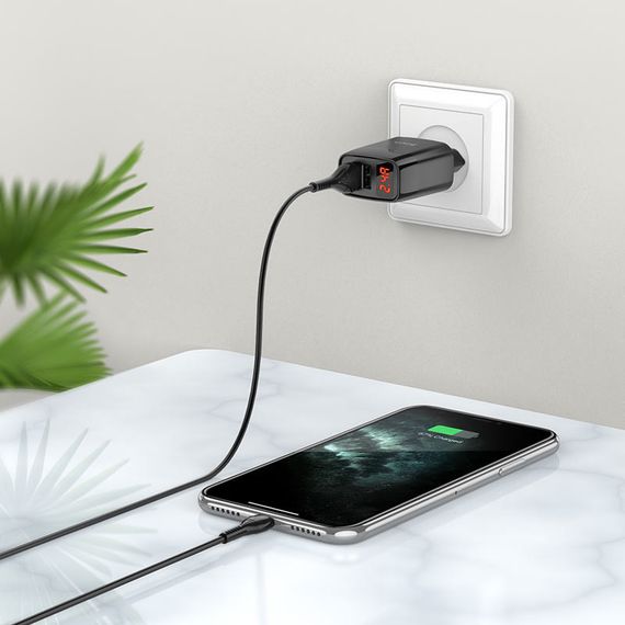 СЗУ Hoco C86A Balance 2.4A (2USB-A) + кабель USB to MicroUSB Черный | Зображення 1