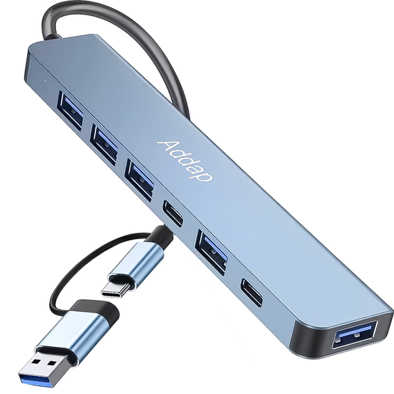 Мультифункциональный USB type-C хаб – разветвитель для ноутбука Addap MH-15D | Адаптер 7в1: USB 3.0 + USB 2.0 + SD + MicroSD + Type-C +  PD | Зображення 2