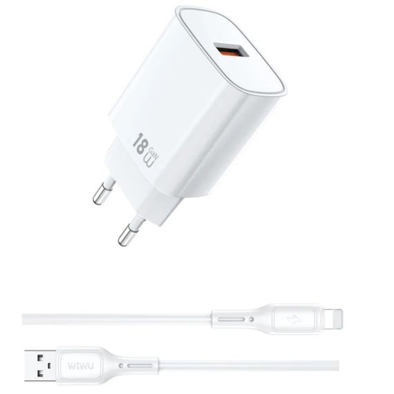 СЗУ WIWU G006 Essen QC3.0 18W GaN (1USB-A) + кабель USB to Lightning White