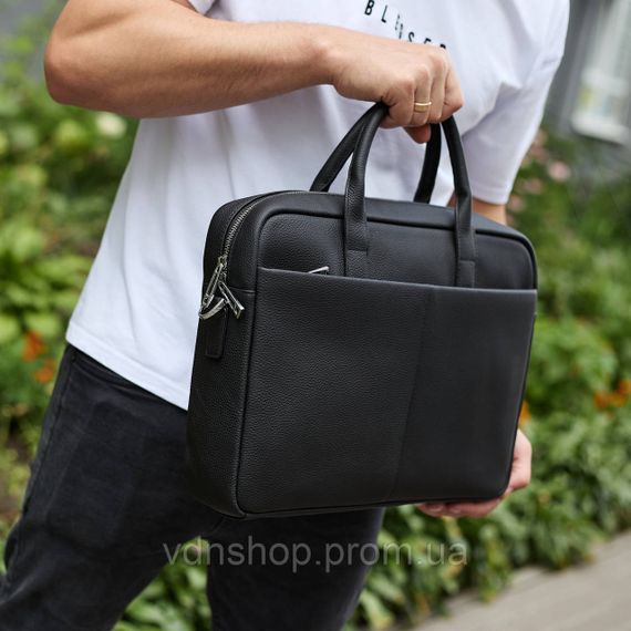 Чоловічий портфель на плече 38х28х8.5, офісний шкіряний месенджер, чоловіча ділова сумка для міста, чорна | Зображення 8