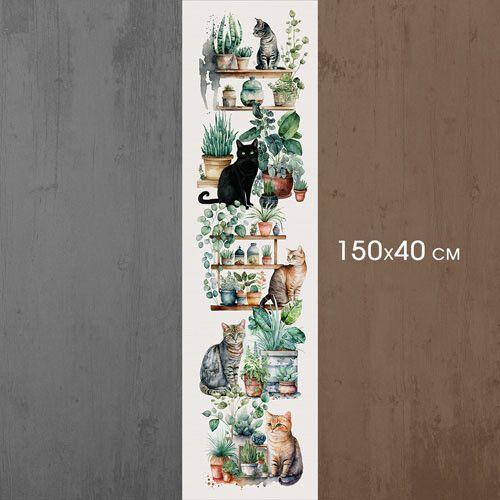 Доріжка на стіл Кішки та вазони 150x40 см (DR__24A043) | Зображення 2
