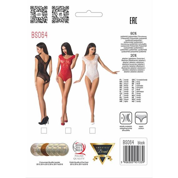 Бодістокінг Passion BS064 One Size, Black, боді, закрите плече, відкритий доступ | Зображення 5