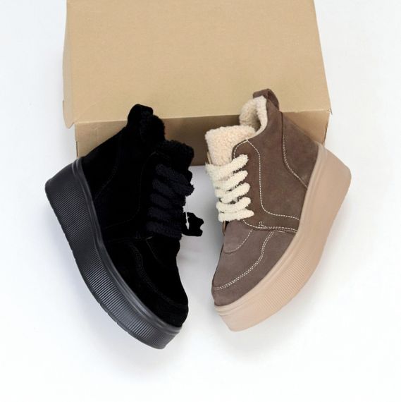 Молодежные черные замшевые зимние ботинки на платформе | Зображення 8