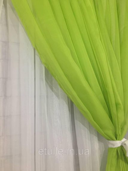 Готова салатова коротка пошита тюль фіранка для кухні, веранди, вітальні | Зображення 6