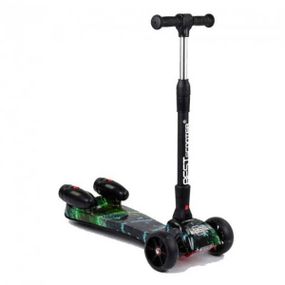 Самокат трехколесный с парогенератором и музыкой, складной руль Best Scooter MAXI Черный с зеленым