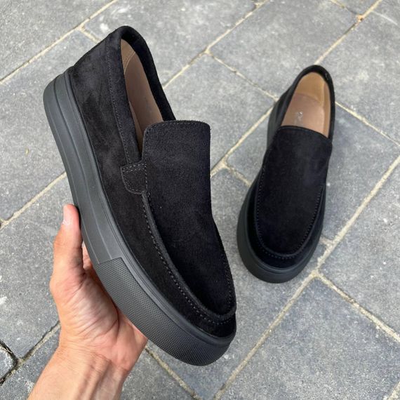 Мужские черные лоферы с замшей 45 размер