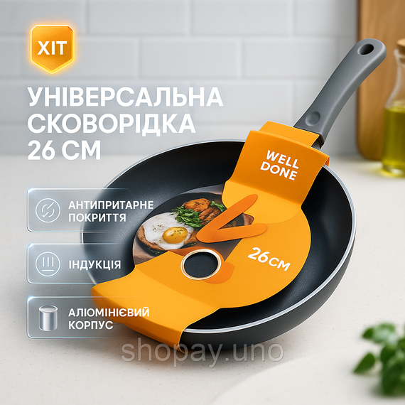 Удобная сковорода для индукционной плиты WELL DONE WD-1016W 26 см, Идеальная сковорода QM-11