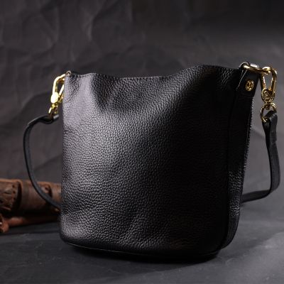 Сумка Vintage Шкіряна жіноча з автономною косметичкою всередині Чорна (22363) | Зображення 2