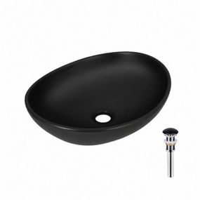 Комплект Qtap Dove: Раковина накладна овальна 415x340x140 мм Matt Black + Донний клапан PU03