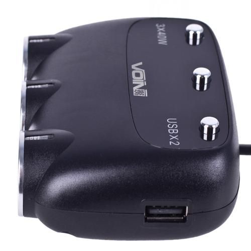 Розгалужувач (подовжувач) прикурювача VOIN 3 виходи + 2USB 2400 mA 12/24V SC-3003 дріт+вольтметр | Зображення 3