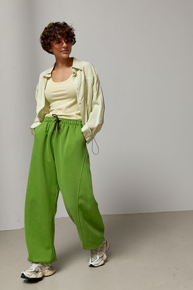 Однотонні спортивні штани із затяжками - зелений цвет, ONE SIZE (є розміри) | Зображення 2