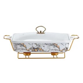 Настольная мармитница 2 литра мармит прямоугольный керамический 40х23х11 см для вторых блюд Мрамор