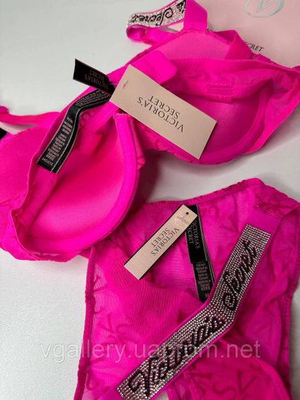 Комплект жіночої спідньої білизни Victoria's Secret зі стразами 85С, Малиновий | Зображення 1