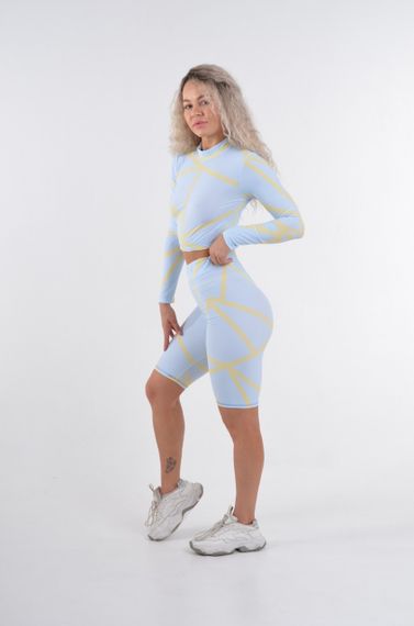 Спортивні шорти велосипедки 4Profi  з принтом "Геометрія" блакитний/жовтий, розмір S біфлекс 17593 | Зображення 4