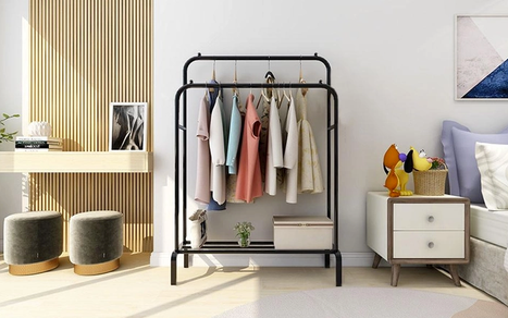 Подвійна стійка – вішалка для одягу Double floor Hanger з полицею для взуття, Ш104хГ41.5хВ152 | Зображення 2