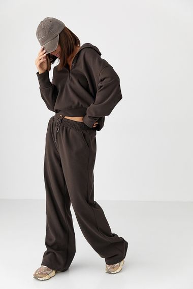 Спортивний костюм вільного крою зі світшотом-поло - темно-коричневий цвет, ONE SIZE (є розміри)