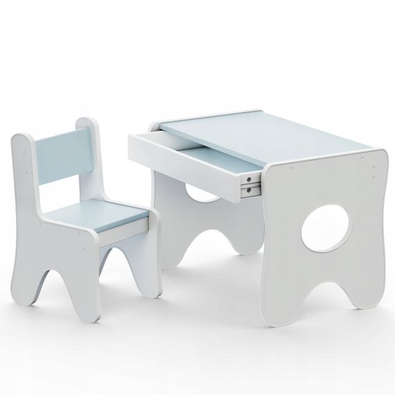 Зручний столик у дитячу кімнату 70×45×51, дитячий ігральний стіл із ящиком, білий з блакитним | Зображення 1