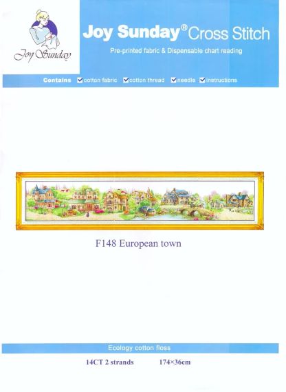 Набір для вишивання за нанесеною на канву схемою  "European town".AIDA 14CT printed , 174*36 см | Зображення 1