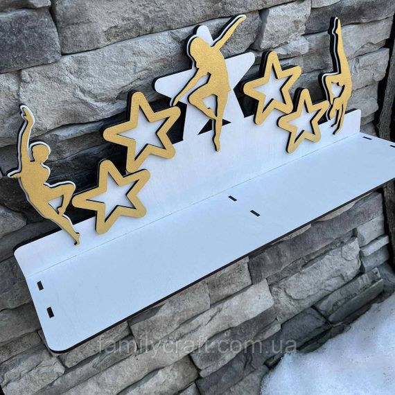 Медальница с полкой для кубков Деревянный держатель для медалей Органайзер для наград танцы | Зображення 2