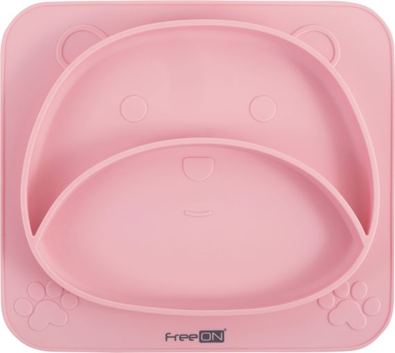 Силіконова тарілка дитяча FreeON Bear, pink (Від 6 місяців)