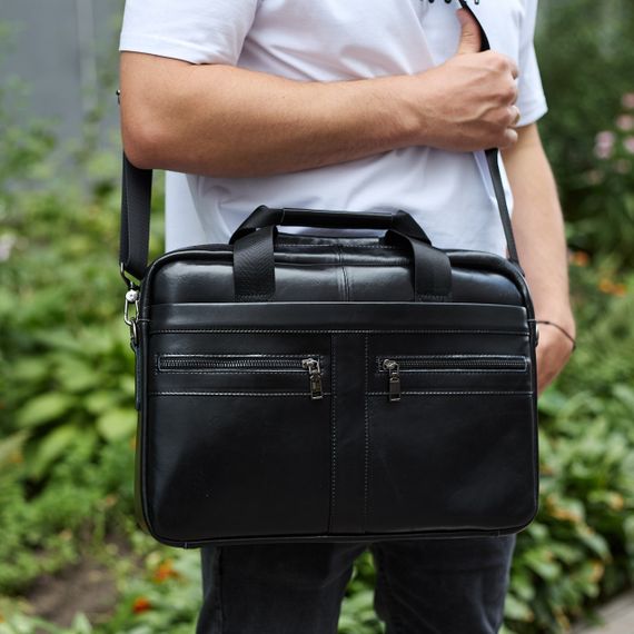 Чоловічий портфель для ноутбука 38х28х8, офісна шкіряна сумочка, міська чоловіча ділова сумка, чорна | Зображення 5