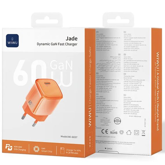 СЗУ WIWU G037 Jelly PD60W GaN (1USB-C) Orange | Зображення 2
