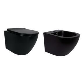 Комплект Qtap Robin Matt Black 2 в 1: унитаз подвесной Ultra Quiet QT13332381АSMB + биде подвесное QT1355046FMB