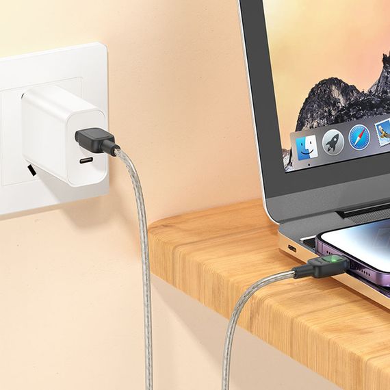 Дата кабель Hoco U124 Stone silicone power-off USB to Lightning (1.2m) Black | Зображення 3