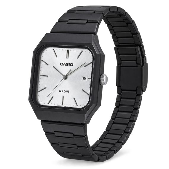 Чоловічий годинник Casio MTP-B185B-7A з чорним сталевим браслетом та сріблястим циферблатом