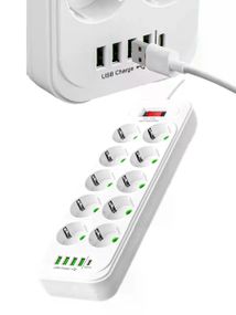 Мережевий подовжувач-фільтр PNS-02/D10 білий 5 м з LED-індикатором, 4 USB і PD Type-C