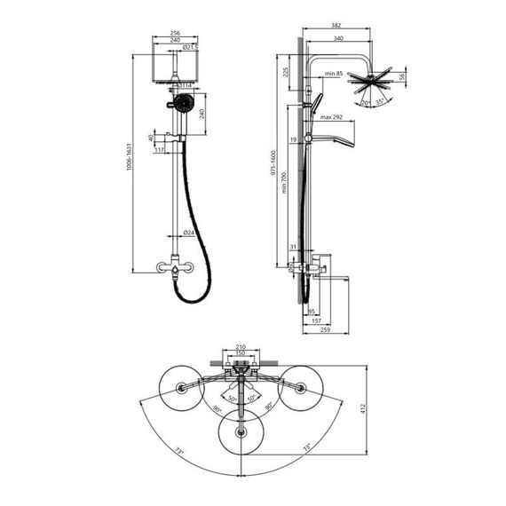 Душова система латунна універсальна Lidz Astra 1030 на три споживача (з виливом) (k35) LDAST1030CRM48086 Chrome | Зображення 1
