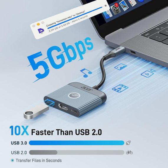 Адаптер Acer USB-C → HDMI 4K@60Hz — із живленням PD 100 Вт і портом USB-A 3.0, цифровий універсальний перехідник | Зображення 4