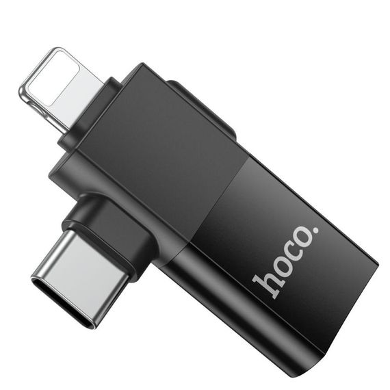 Перехідник Hoco UA17 iP male/Type-C male to USB female two-in-one Колір Чорний | Зображення 2