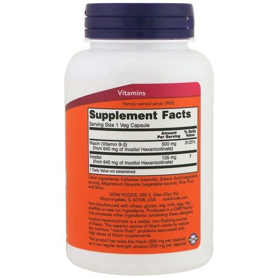 Ніацін NOW Foods Flush-Free Niacin 500 mg Double Strength 90 Veg Caps NF0498 | Зображення 1