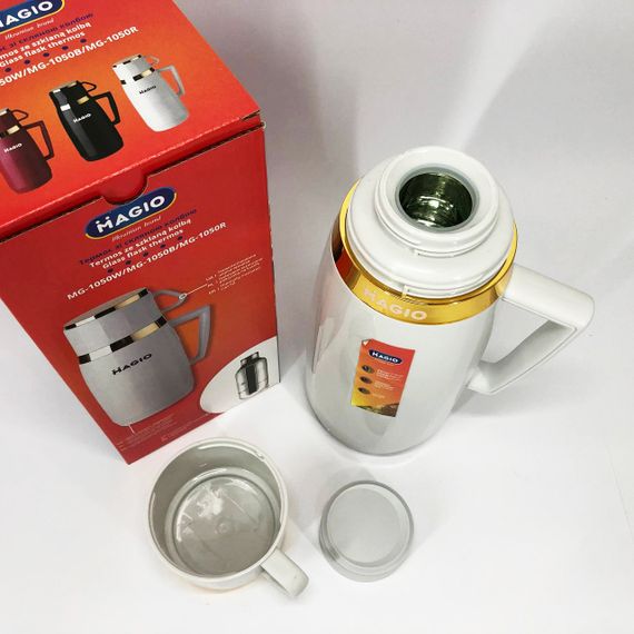 Термос Magio MG-1050W со стеклянной колбой, Хороший небольшой термос, для питьевой воды. Цвет: белый | Зображення 5