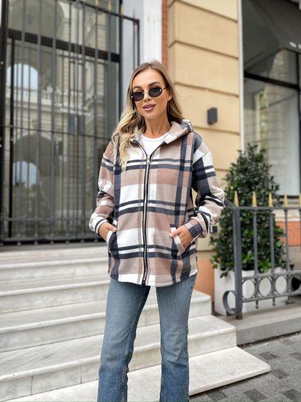 Женская теплая флисовая рубашка в клетку ALI302 цвет мокко, размер 48/50